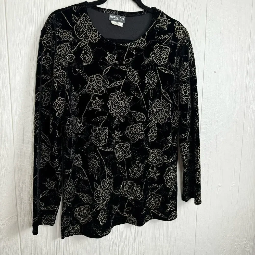 Notations Vintage All Over Beaded Velvet Floral Printed Top Blouse Size Large - Picture 7 of 9